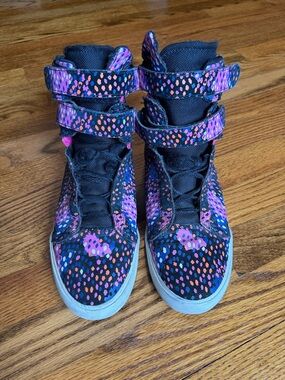 Supra High-Top Sneakers in Black with Pink orange and white Dot Print